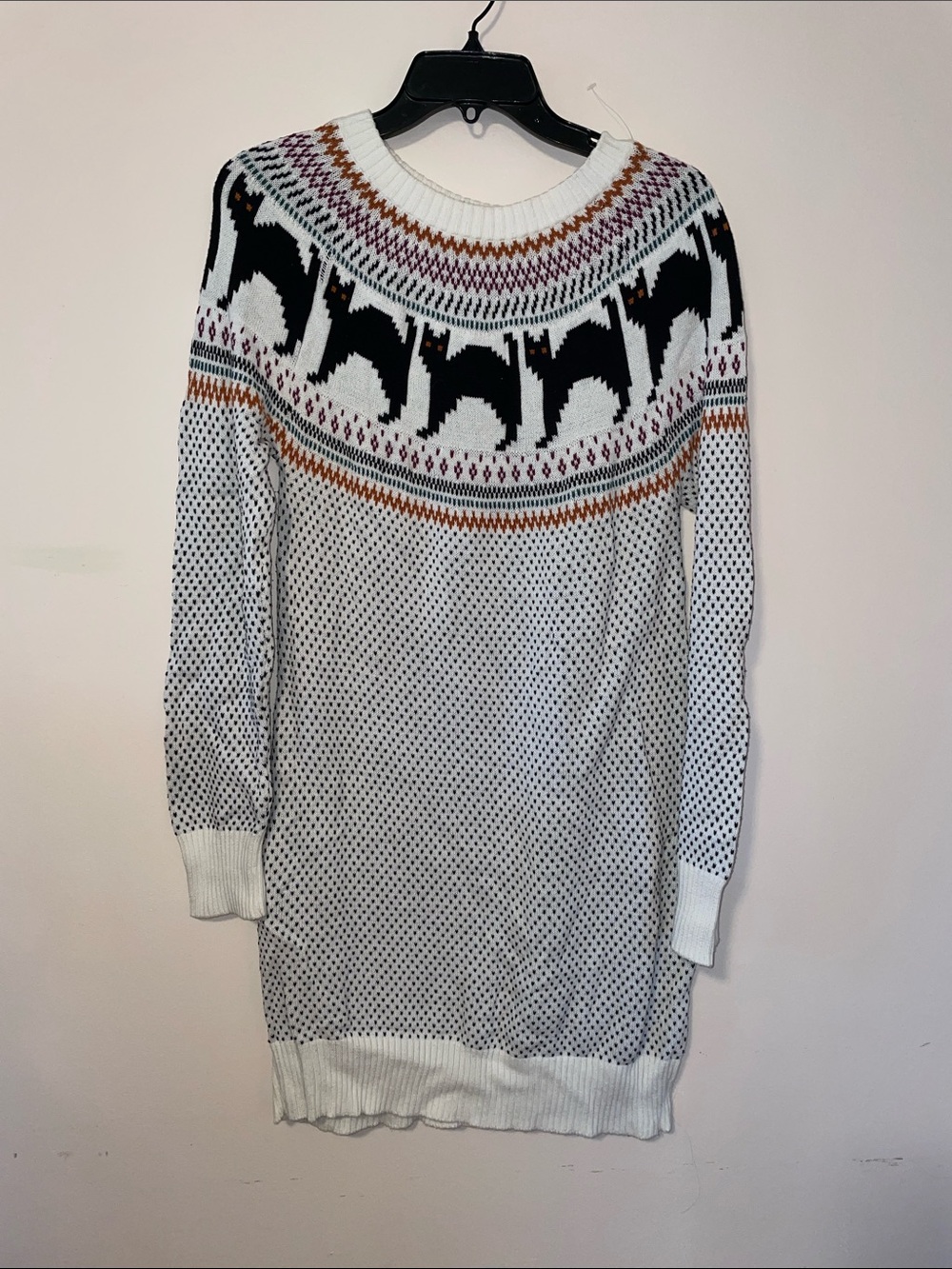 ModCloth Black Cat Fair Isle Black & White Sweater Dress Size Medium